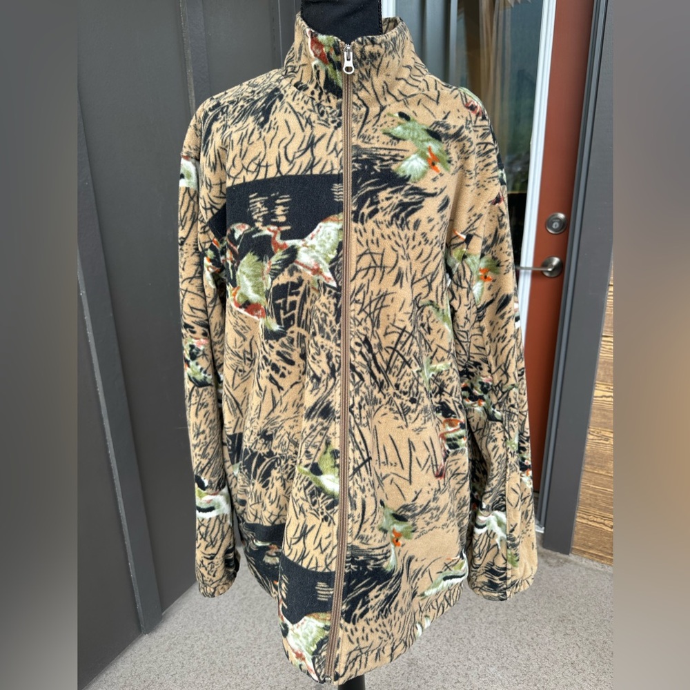 Vintage 90s HUNT CLUB Marshland Duck Print Fleece Vintage Graphic Size Large.
